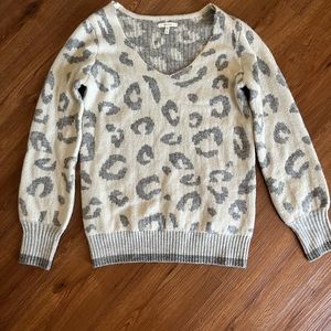 Maurice’s V neck Leopard Print Sweater (shimmer grey, silver and white)